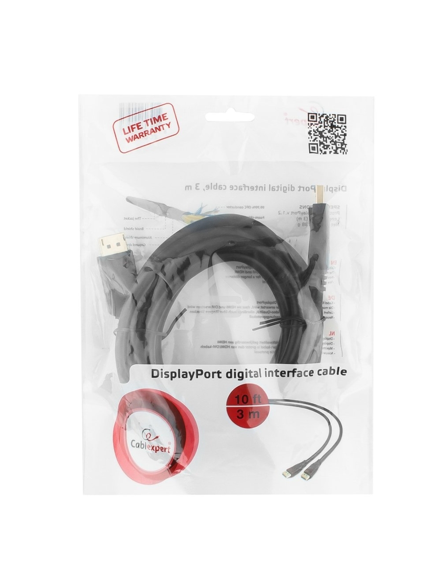 Кабель DisplayPort Gembird/Cablexpert CC-DP2-10, v1.2, 3м, 20M/20M, черный, экран, пакет