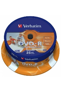 Диск DVD-R Verbatim 4.7Gb 16x Cake Box (25шт) Printable (43538)