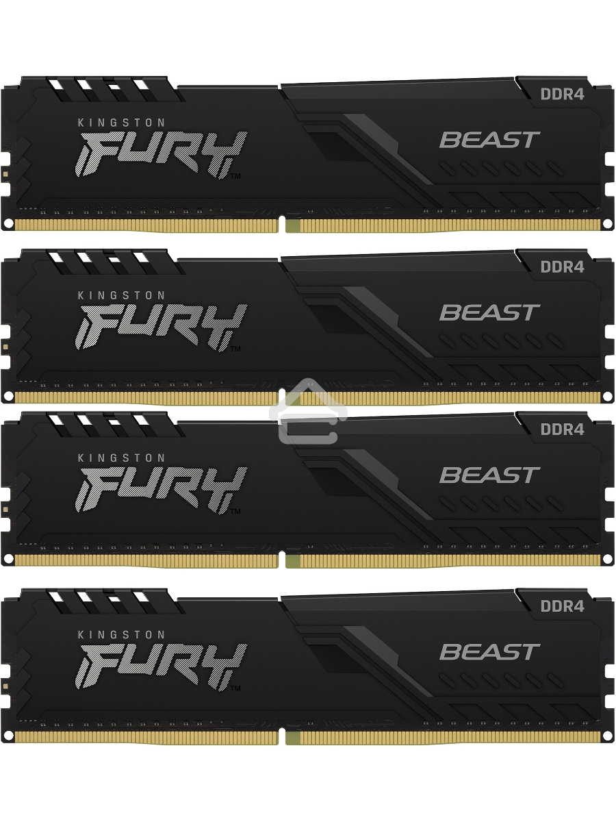 Оперативная память Kingston Fury Beast, DDR4, 32GB (4x8GB), 3200MHz, CL16, DIMM, с радиатором, чёрный