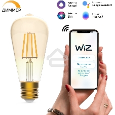 Лампа светодиодная филаментная Gauss Smart Home DIM E27 ST64 Golden 7 Вт 1/10/40