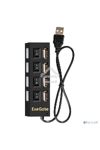 Хаб USB (концентратор) ExeGate EX293977RUS DUB-42SW (кабель-адаптер USB2.0 --> 4xUSB2.0, кнопки включения/отключения для каждого порта, Plug&Play, черный)