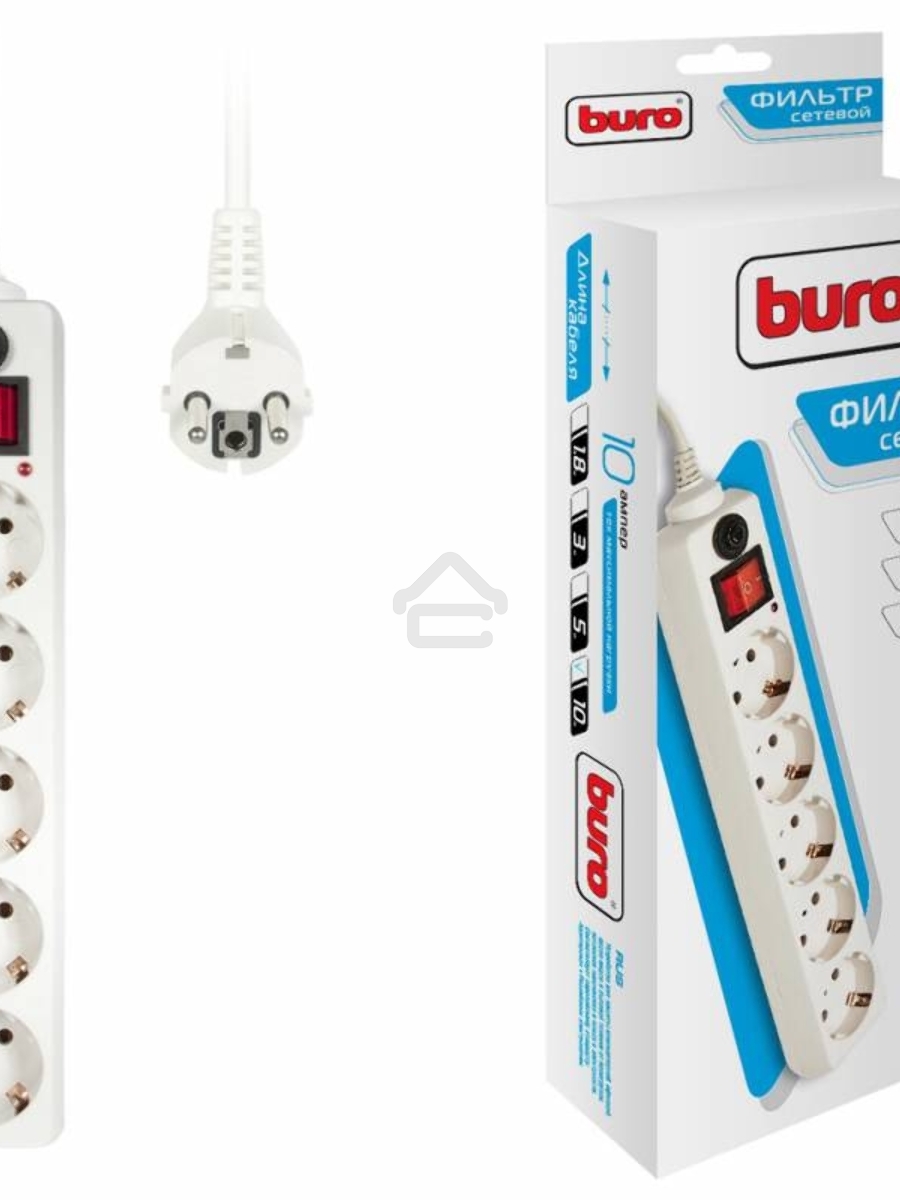 Сетевой фильтр Buro 500SH-10-W 10м (5 розеток) белый (коробка)