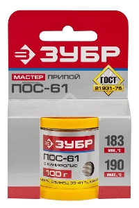 Припой ЗУБР 55450-100-10C  ПОС 61 трубка с канифолью 100г 1мм