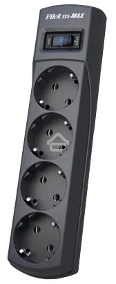 Сетевой фильтр ZIS Pilot m Max 4 розетки (евро с заземлением), 15А/3.3 кВа, автомат, 5 м, черный Surge protector Pilot m Max 4 euro outlets, 15А/3.3кВа, 5m, black