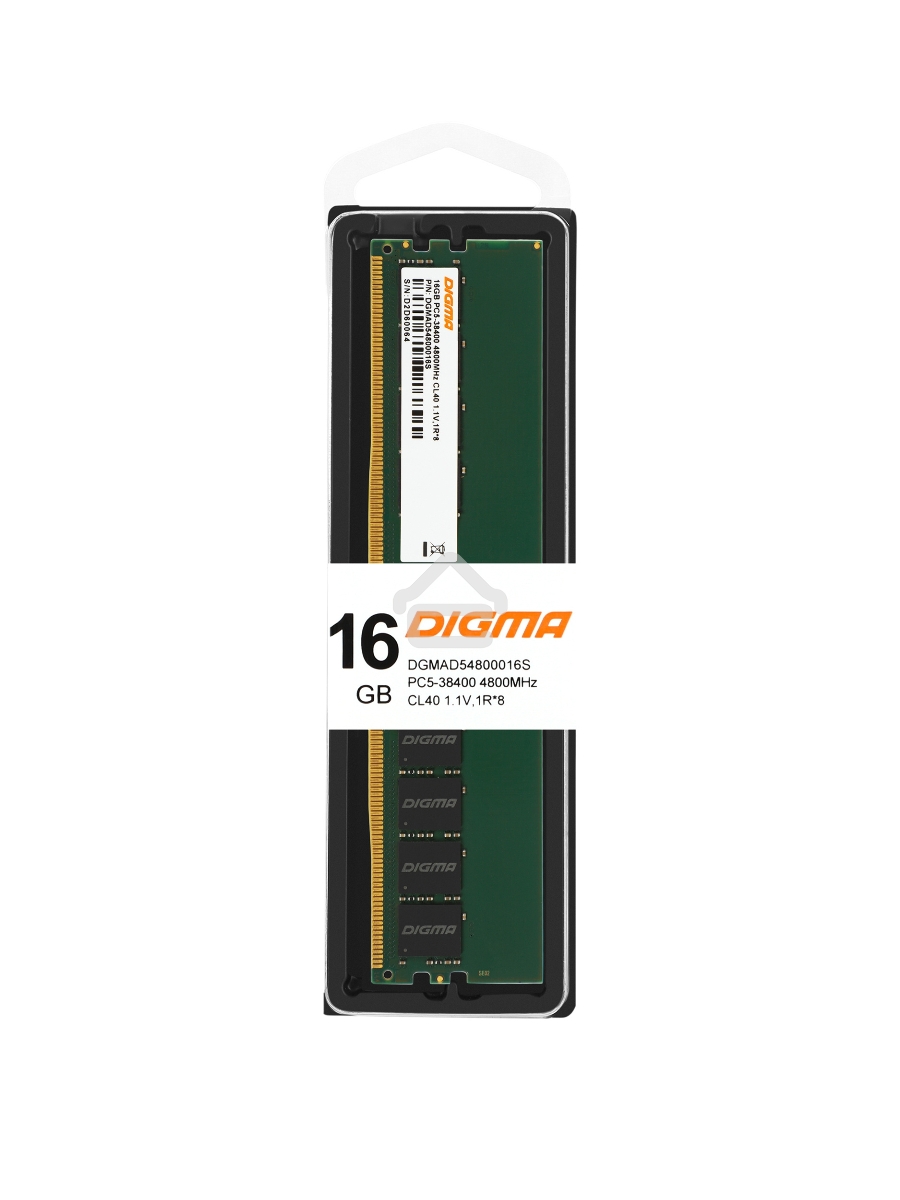 Оперативная память Digma, DDR5, 16GB (1x16GB), 4800MHz, CL40, DIMM