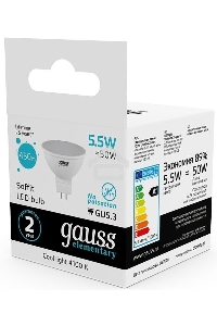 Лампа GAUSS LED Elementary 13526 MR16 GU5.3 5.5W 4100К  1/10/100