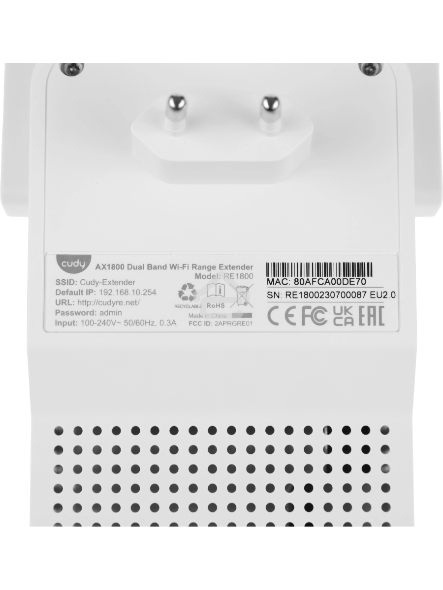 Повторитель беспроводного сигнала Cudy RE1800 AX1800 10/100/1000BASE-TX/Wi-Fi белый