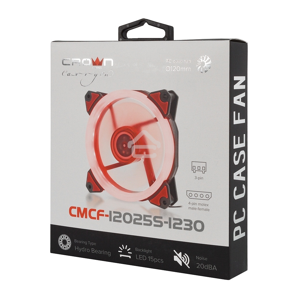 Вентилятор для корпуса Crown CMCF-12025S-1230 черный/красный, 120 мм, 1650 об/мин, 23 дБ, 3 pin