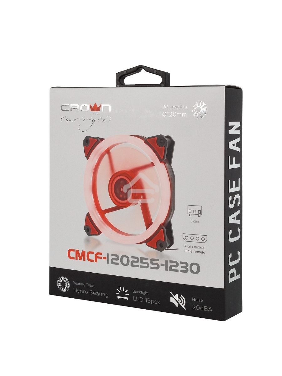 Вентилятор для корпуса Crown CMCF-12025S-1230 черный/красный, 120 мм, 1650 об/мин, 23 дБ, 3 pin