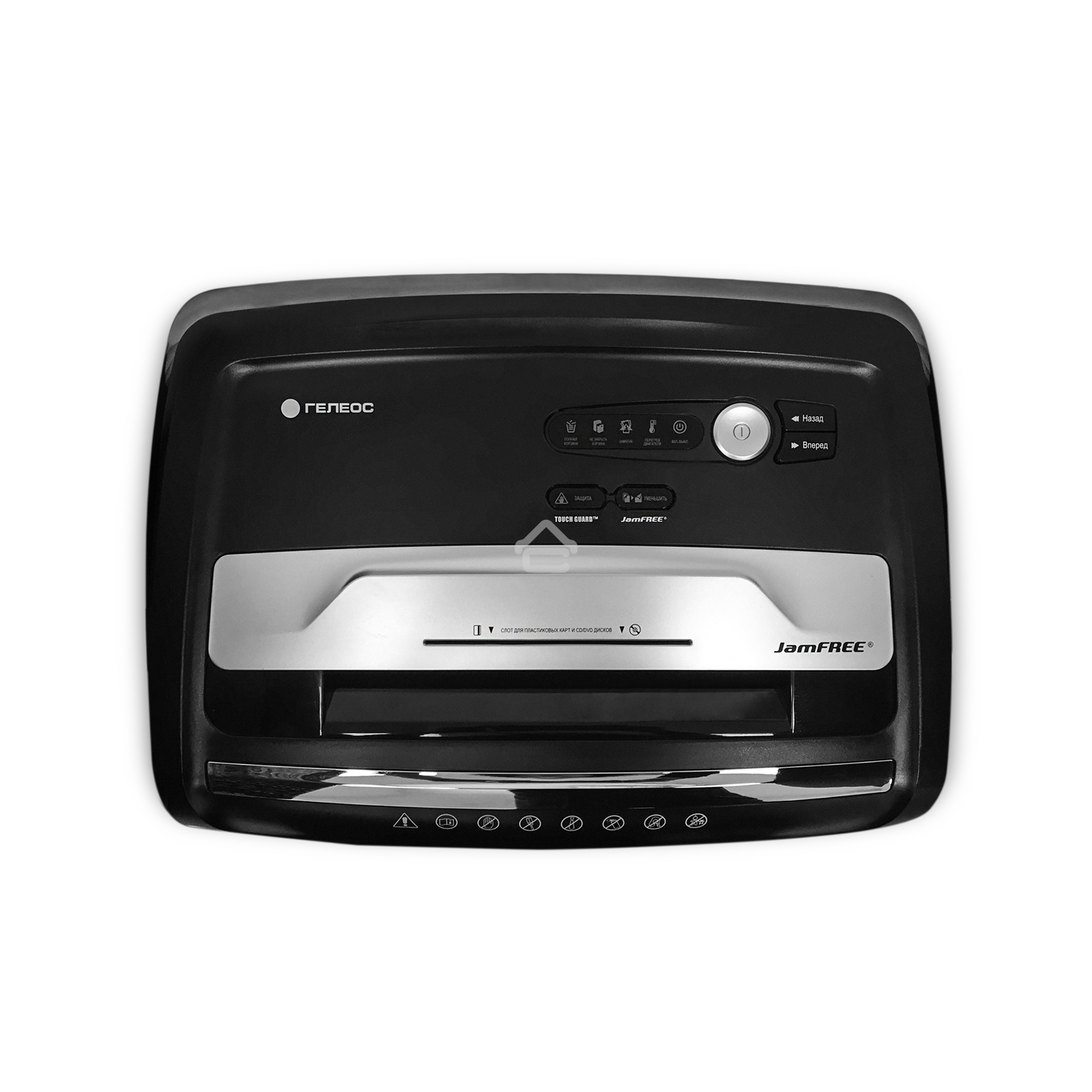 Шредер ГЕЛЕОС УМ35-4 (DIN P-4) фрагмент 3,9x30мм, 26 листов (70гр./м²), 35 литров, Уничт.скобы,скрепки,пл.карты,CD. TouchGuard.JamFree.ECO