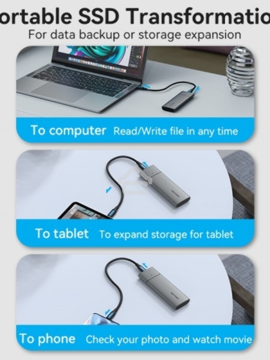 Корпус для SSD Vention USB 3.1 Gen 2-C M.2 NVMe Серый
