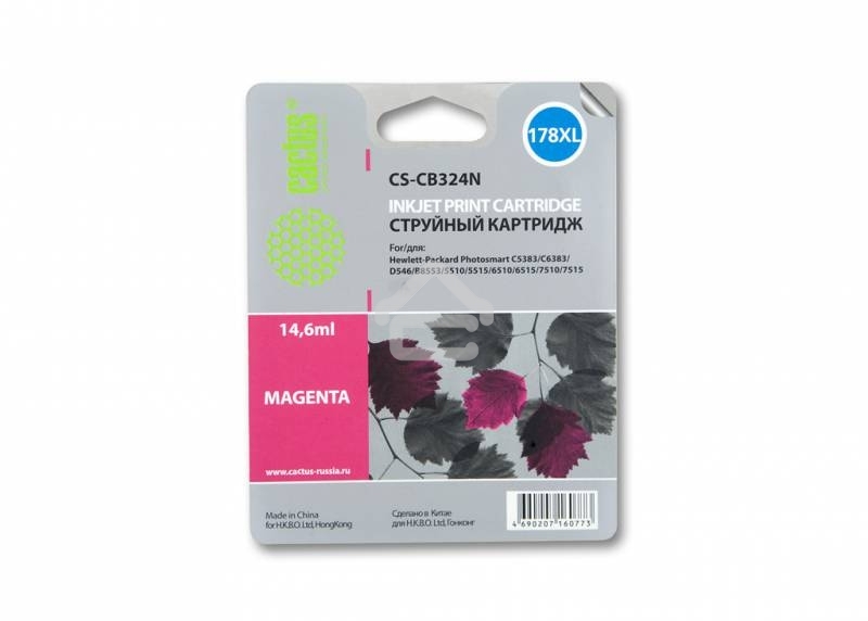 Картридж струйный Cactus CS-CB324N №178XL пурпурный (14.6 мл.) для HP PhotoSmart B8553/C5383/C6383/D5463