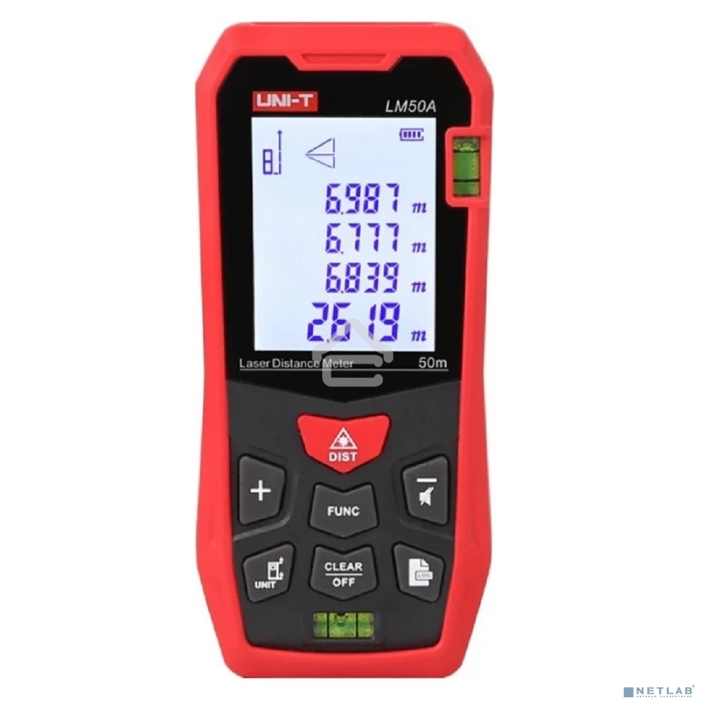 Лазерный дальномер UNI-T LM50A до 50 метров Диапазон расстояний (50 м); Тип дисплея (ЖК); Единицы измерения (м/фут/дюйм); Основа измерения (спереди/сзади);