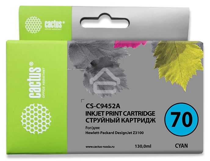 Картридж струйный Cactus CS-C9452A №70 голубой (130 мл.) для HP Designjet Z3100