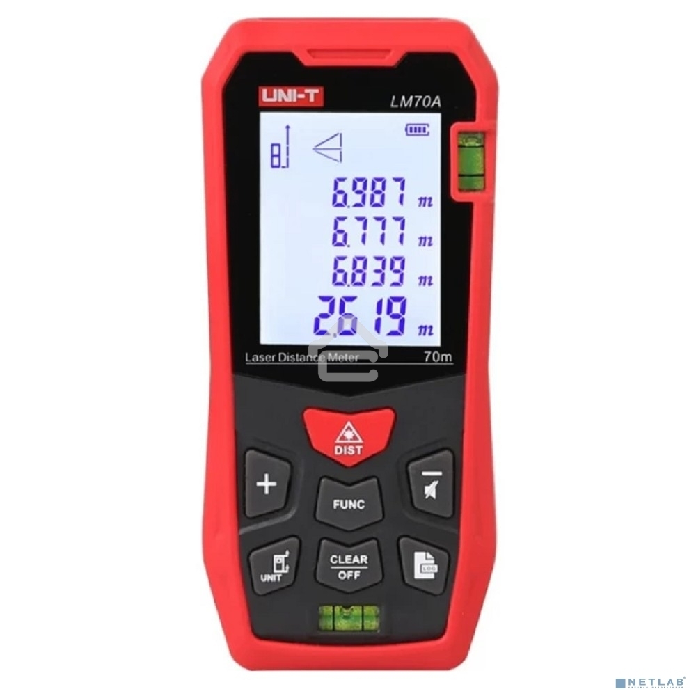 Лазерный дальномер UNI-T LM70A Диапазон расстояний (70 м); Тип дисплея (ЖК); Единицы измерения (м/фут/дюйм); Основа измерения (спереди/сзади);