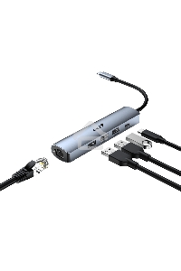 Концентратор USB HUB UH-545 USB3.0 с Ethernet RJ45, гигабитным Ethernet RJ45 x 1, портом питания USB-C (5 В 3 А) x 1, портами передачи данных USB-A 3.0 x 3