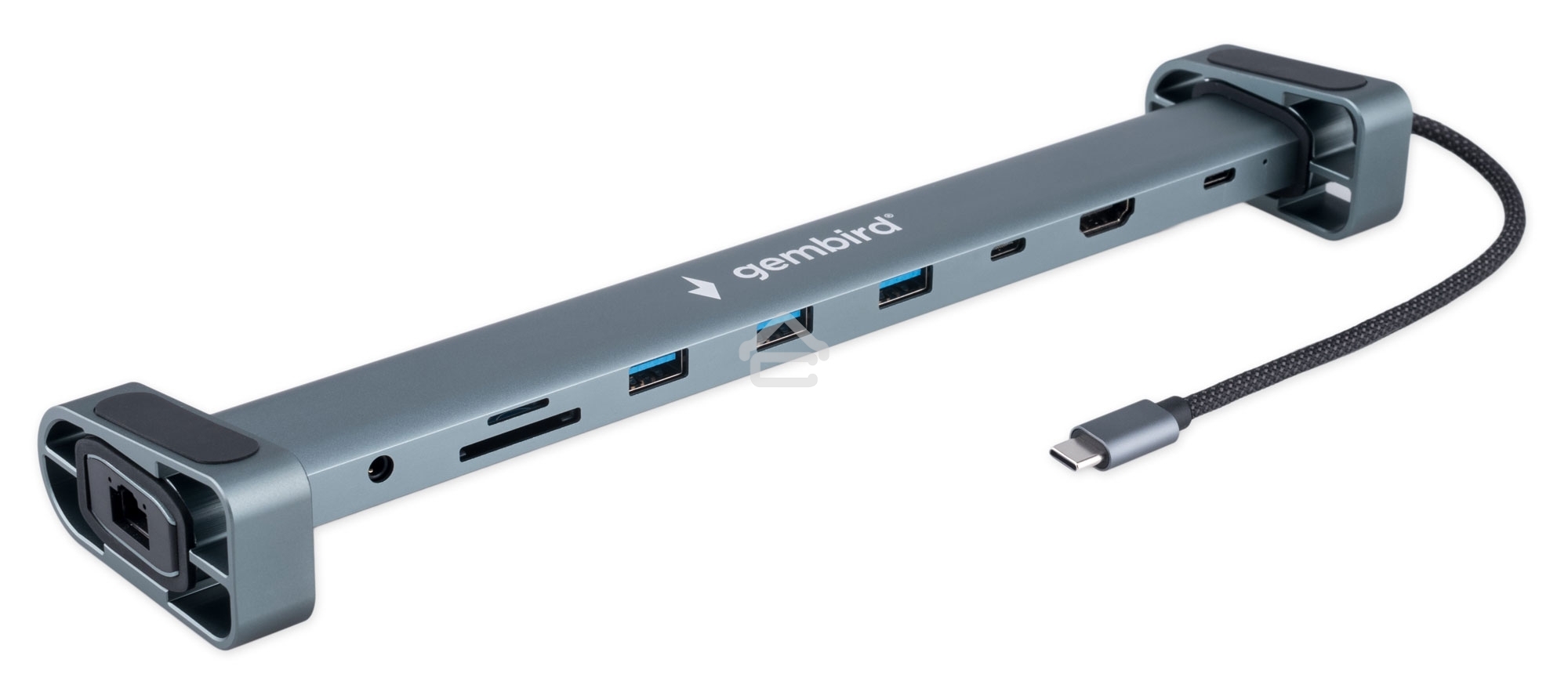 USB-концентратор Type-C Gembird UHB-D5, 10в1: 3xUSB3.1, Type-C PD87W, Jack 3.5, SD/TF, HDMI, RJ45, Type-C, кабель 14см, алюминий