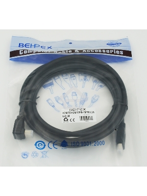 Кабель HDMI 3м, 19pin to 19pin, 1 угловой разъем, черный
