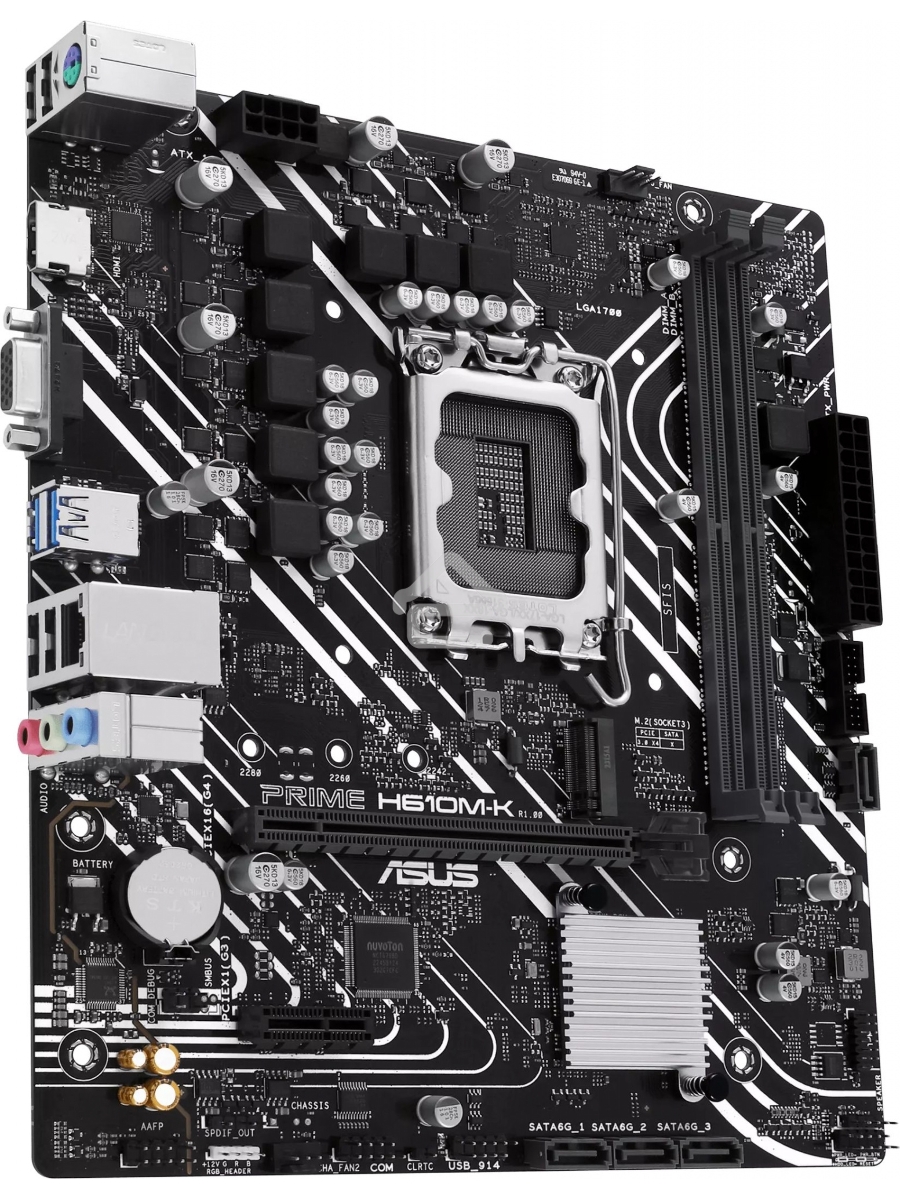 Материнская плата ASUS PRIME H610M-K, LGA 1700, Intel H610, 2xDDR5, 4xSATA, 1xM.2, 1xPCIe 4.0 x16, 1x1Gb LAN, 2xUSB-A 3.2 Gen 1, 4xUSB-A 2.0, 1xHDMI, 1xVGA, 3x3.5 мм, 1xRS-232, 7.1, mATX