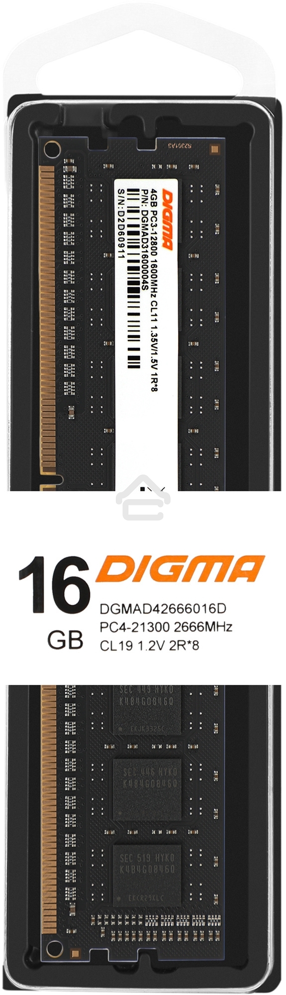 Оперативная память Digma, DDR4, 16GB (1x16GB), 2666MHz, CL19, DIMM
