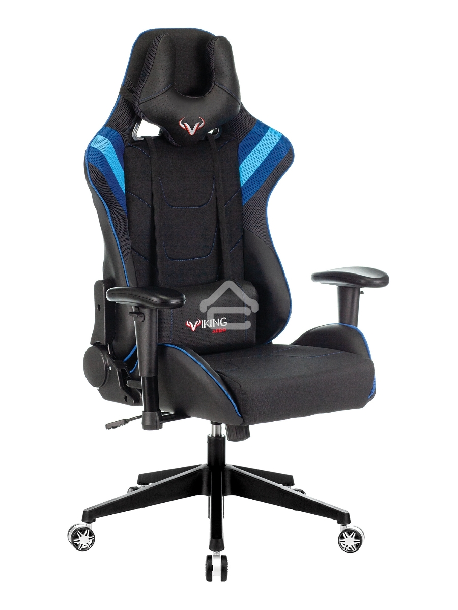 Кресло игровое Бюрократ VIKING 4 AERO BLUE черный/синий, искусст.кожа/ткань, две подушки