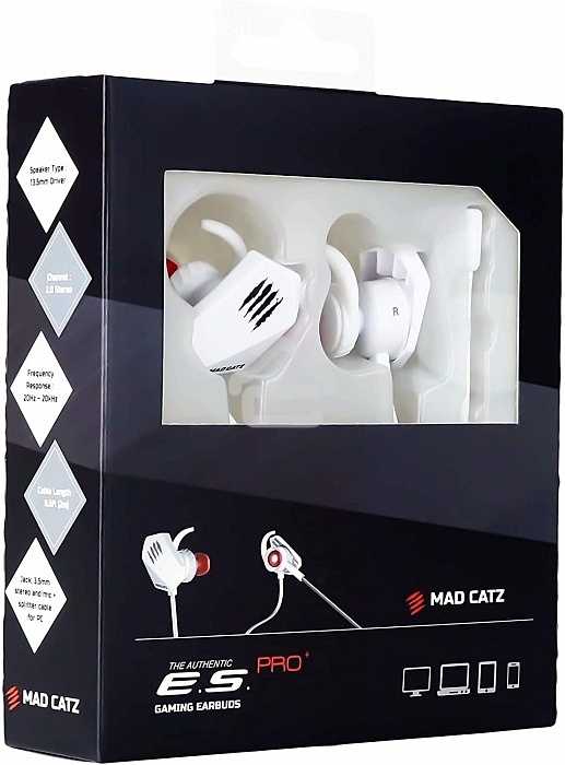 Игровые мобильные наушники белые Mad Catz E.S. PRO+ (3.5 мм jack, 13.5 мм неодимовые магниты, 32 Ом, 20 ~ 20000 Гц, микрофон)