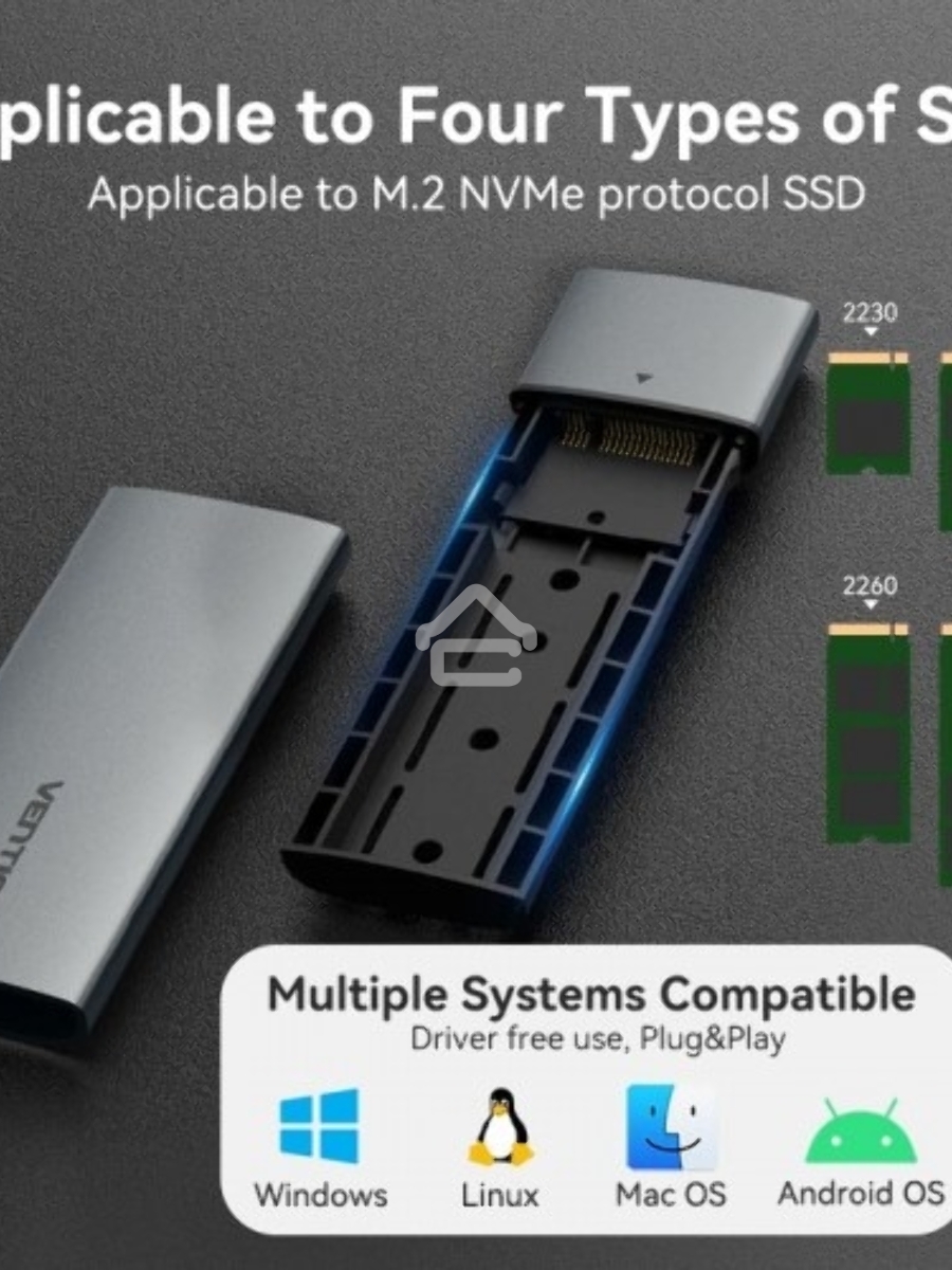 Корпус для SSD Vention USB 3.1 Gen 2-C M.2 NVMe Серый