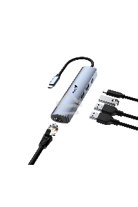 Концентратор USB HUB UH-545 USB3.0 с Ethernet RJ45, гигабитным Ethernet RJ45 x 1, портом питания USB-C (5 В 3 А) x 1, портами передачи данных USB-A 3.0 x 3