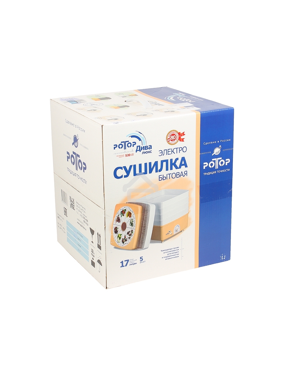 Сушилка для овощей и фруктов Великие реки Ротор-Дива-Люкс СШ-010, 5 поддонов, цветная упаковка, вент, Барнаул