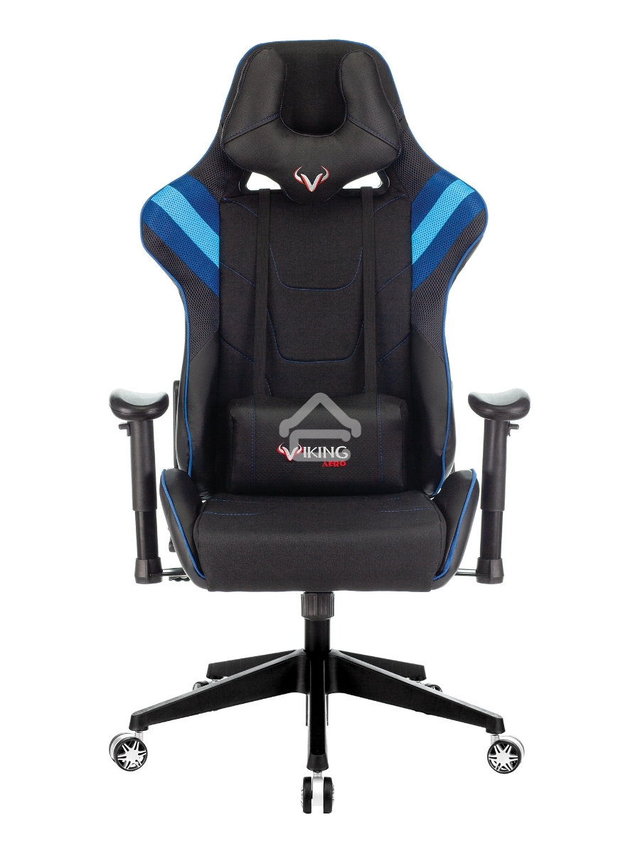 Кресло игровое Бюрократ VIKING 4 AERO BLUE черный/синий, искусст.кожа/ткань, две подушки
