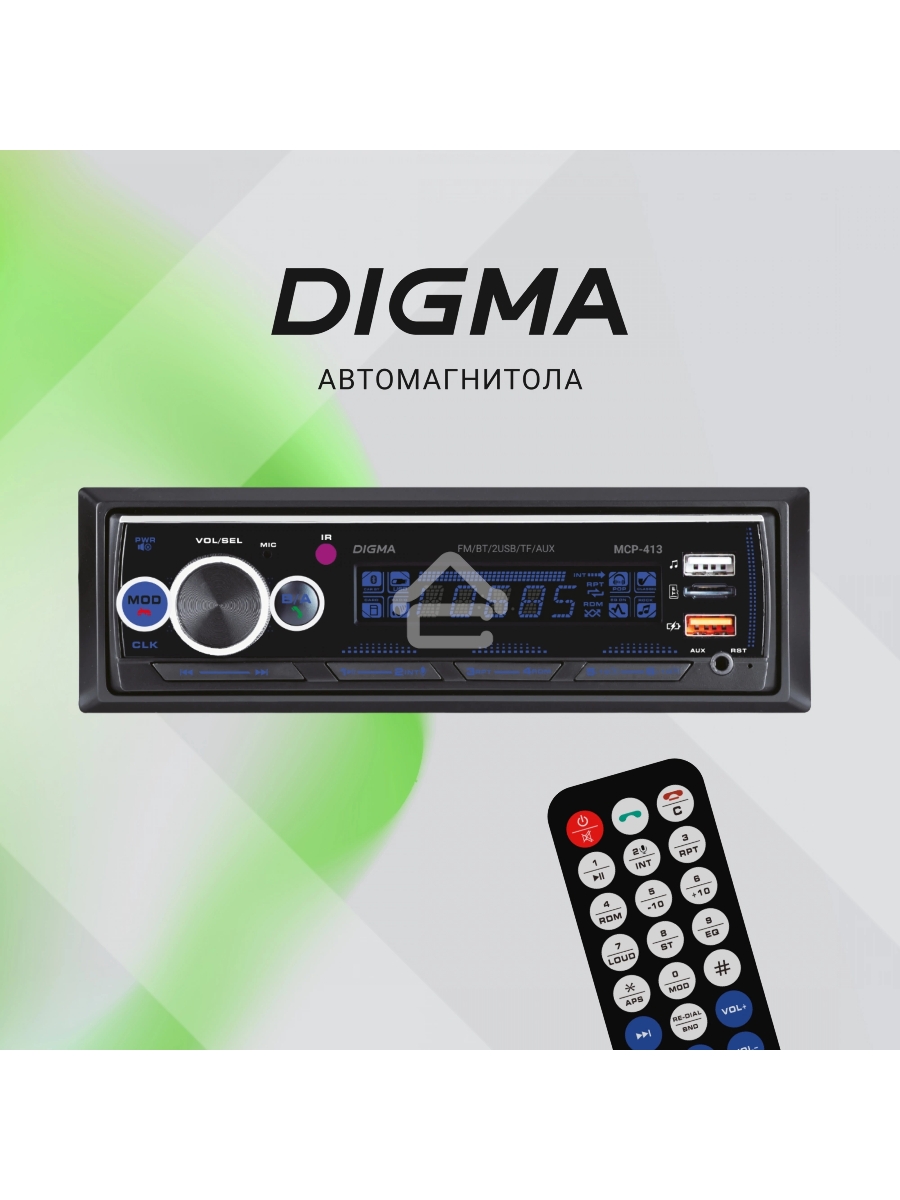 Автомагнитола Digma MCP-413 1DIN 4x45Вт v5.0 USB 2.0 AUX 4 ПДУ