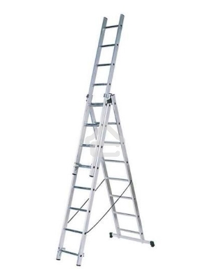 Лестница FIT 65434  трехсекционная алюминиевая 3х9 ступеней h=257/449/641см вес 11.18кг