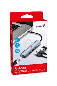 Концентратор USB HUB UH-545 USB3.0 с Ethernet RJ45, гигабитным Ethernet RJ45 x 1, портом питания USB-C (5 В 3 А) x 1, портами передачи данных USB-A 3.0 x 3