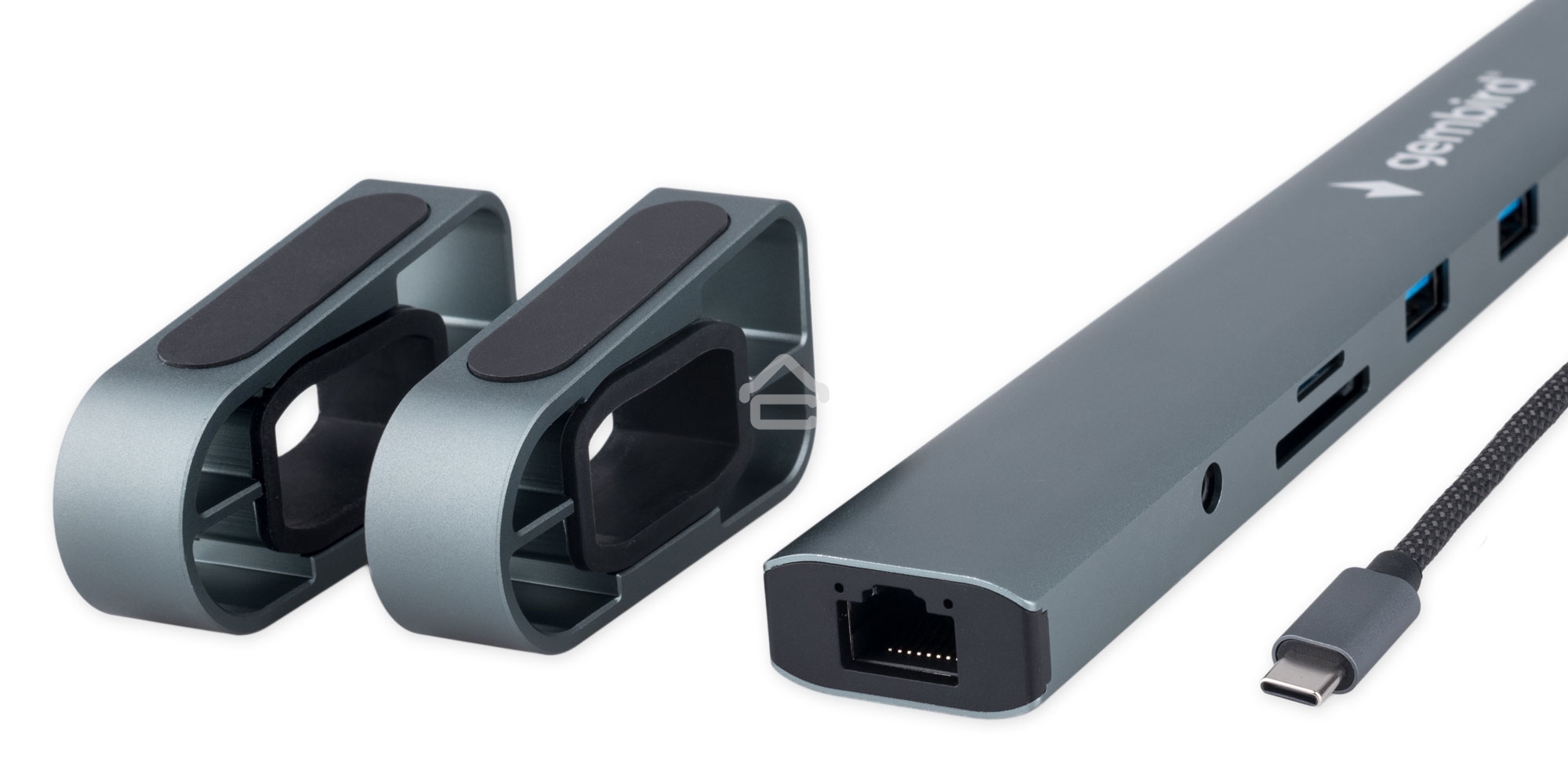USB-концентратор Type-C Gembird UHB-D5, 10в1: 3xUSB3.1, Type-C PD87W, Jack 3.5, SD/TF, HDMI, RJ45, Type-C, кабель 14см, алюминий