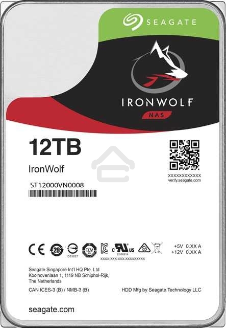 Жесткий диск Seagate Ironwolf ST12000VN0008, 12TB SATA 6.0Gb/s, 7200 rpm, 256mb buffer, 3.5