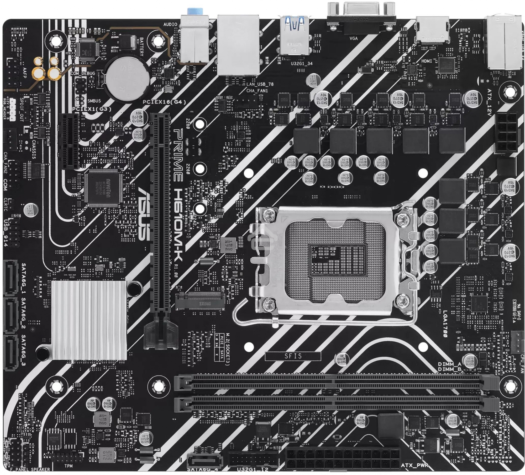 Материнская плата ASUS PRIME H610M-K, LGA 1700, Intel H610, 2xDDR5, 4xSATA, 1xM.2, 1xPCIe 4.0 x16, 1x1Gb LAN, 2xUSB-A 3.2 Gen 1, 4xUSB-A 2.0, 1xHDMI, 1xVGA, 3x3.5 мм, 1xRS-232, 7.1, mATX