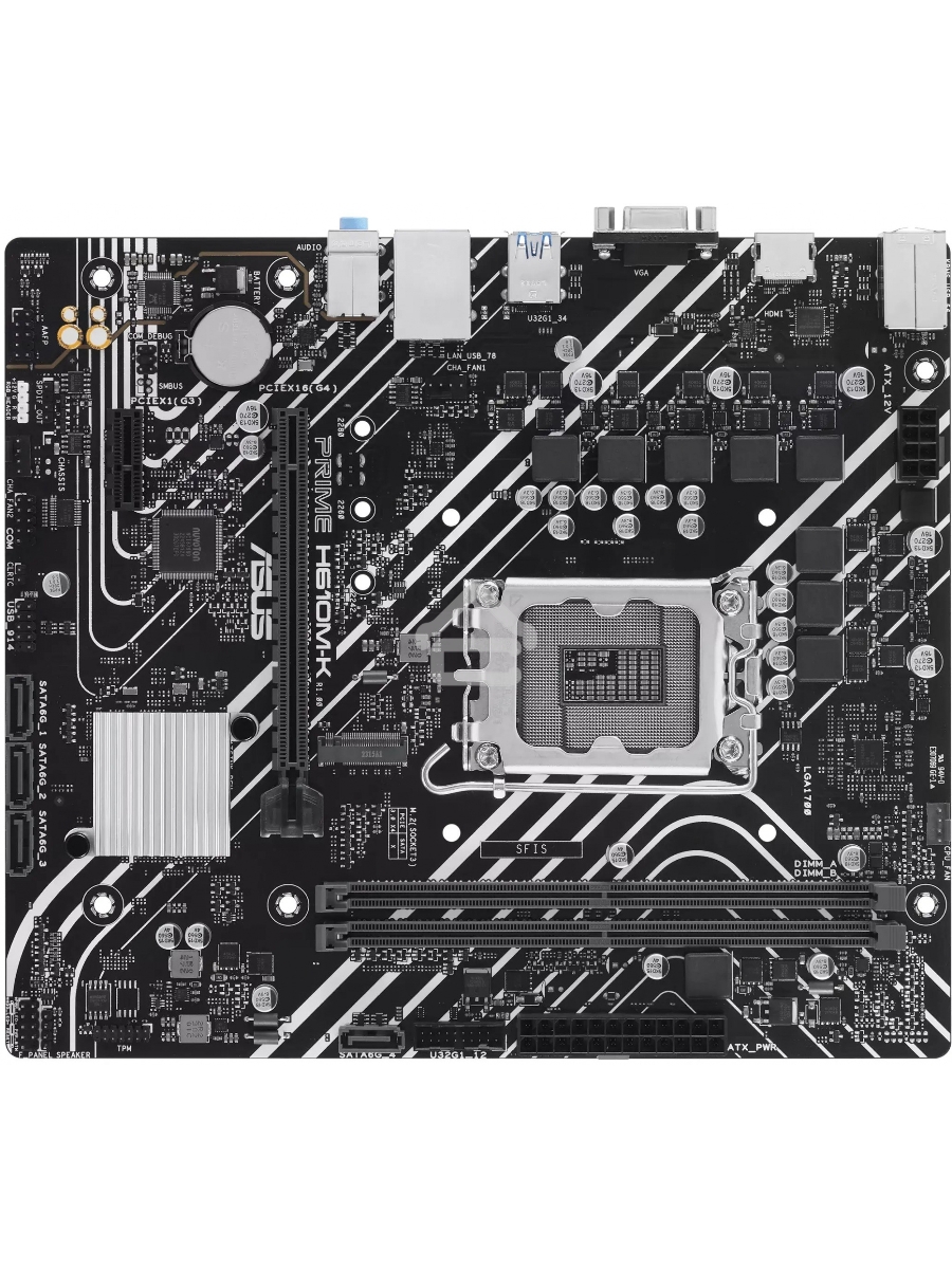 Материнская плата ASUS PRIME H610M-K, LGA 1700, Intel H610, 2xDDR5, 4xSATA, 1xM.2, 1xPCIe 4.0 x16, 1x1Gb LAN, 2xUSB-A 3.2 Gen 1, 4xUSB-A 2.0, 1xHDMI, 1xVGA, 3x3.5 мм, 1xRS-232, 7.1, mATX