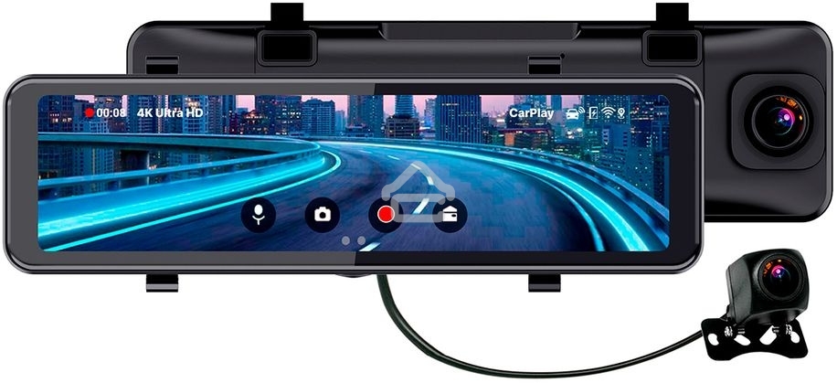 Видеорегистратор TrendVision CarPlay Mirror черный 2Mpix 2160x3840 2160p 150гр. MSTAR 8826