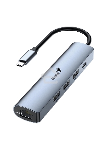 Концентратор USB HUB UH-545 USB3.0 с Ethernet RJ45, гигабитным Ethernet RJ45 x 1, портом питания USB-C (5 В 3 А) x 1, портами передачи данных USB-A 3.0 x 3