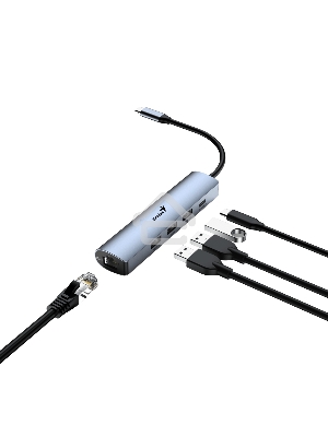 Концентратор USB HUB UH-545 USB3.0 с Ethernet RJ45, гигабитным Ethernet RJ45 x 1, портом питания USB-C (5 В 3 А) x 1, портами передачи данных USB-A 3.0 x 3