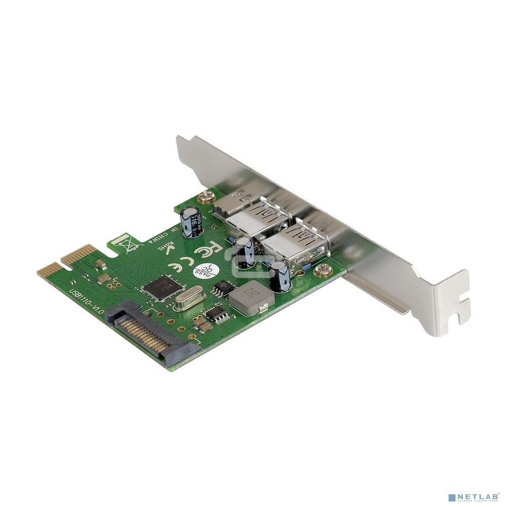 Контроллер ExeGate EXE-323 PCI-E 2.0, 2*USB3.0 ext + 1*Type-C, разъем доп.питания (OEM)