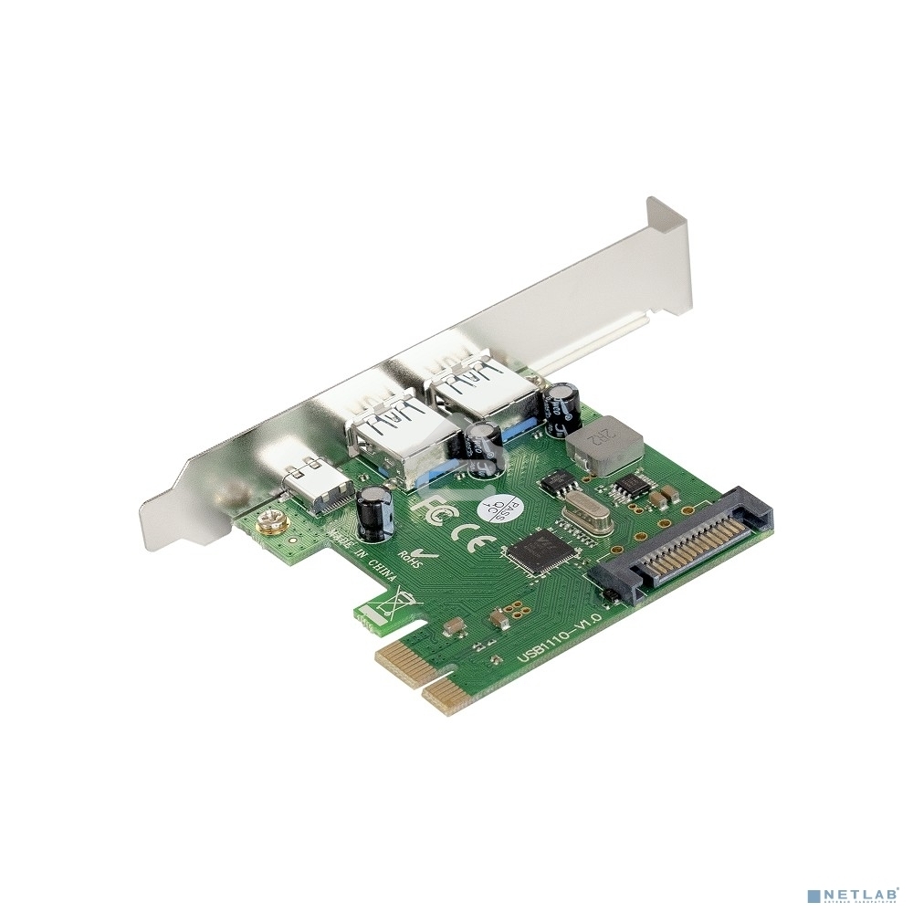 Контроллер ExeGate EXE-323 PCI-E 2.0, 2*USB3.0 ext + 1*Type-C, разъем доп.питания (OEM)