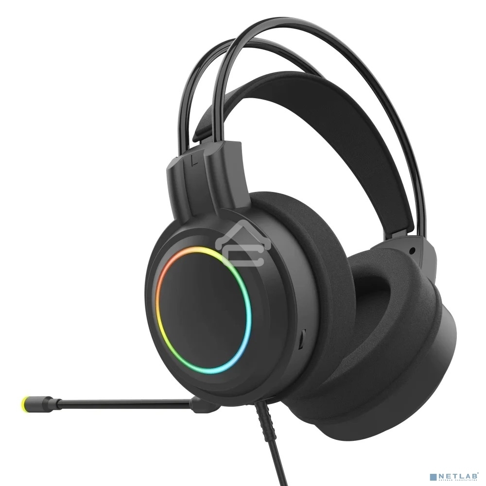 Гарнитура проводная игровая Perfeo RGF EARTH черная 1,8 м, разъем 3,5 мм (4 pin) и USB (LED), переходник