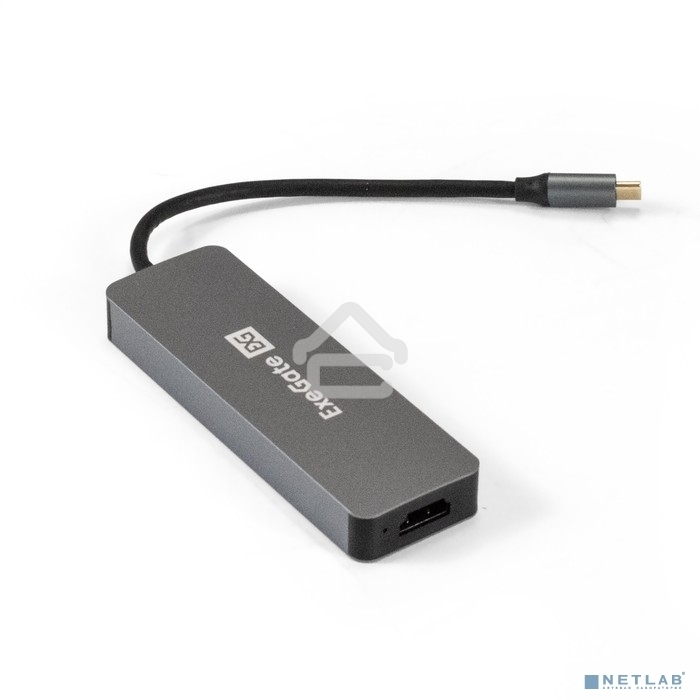 USB-концентратор ExeGate DUB-31C/PD/H (кабель-адаптер USB Type-C --> 3xUSB3.0 + PD 60W + HDMI 4K@30Hz, Plug&Play, серый)