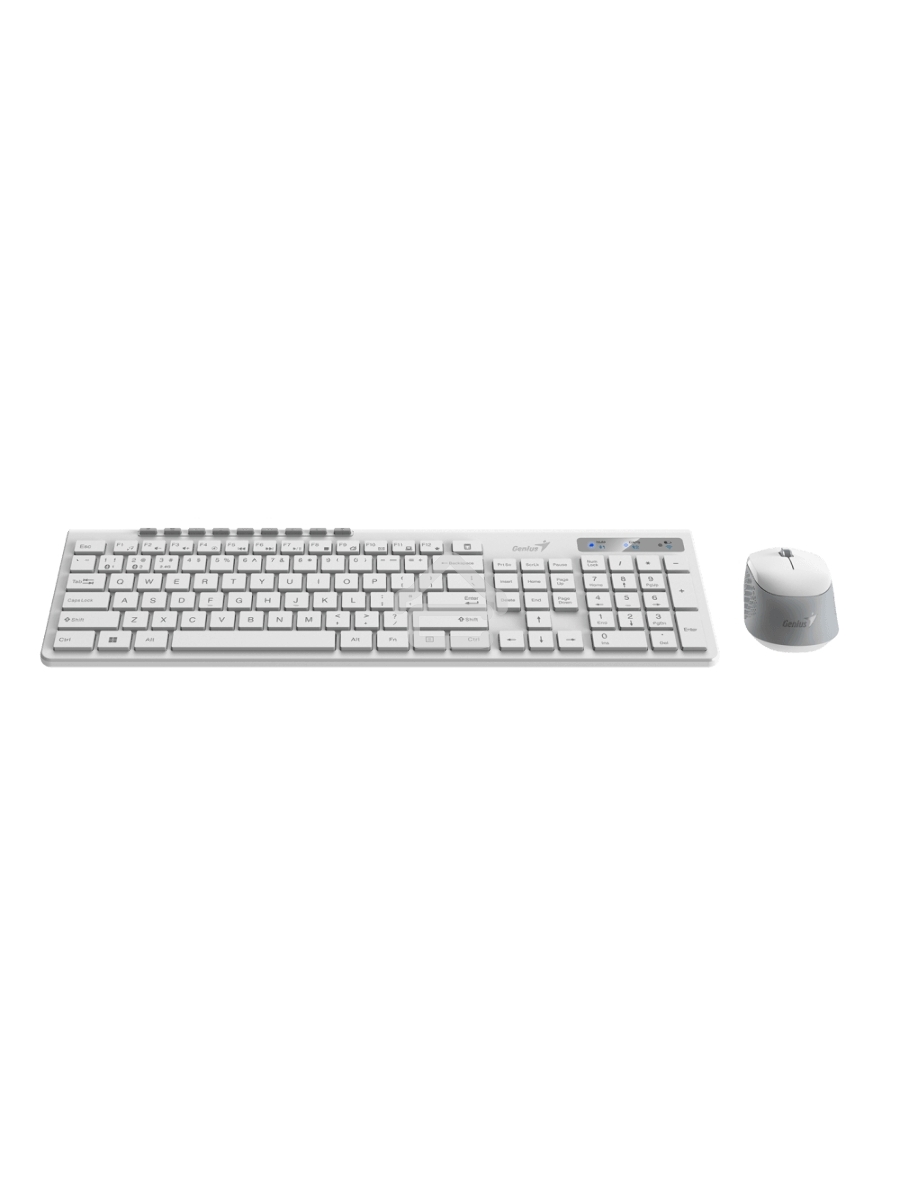 Комплект беспроводной Genius Smart KM-8230 WHITE, клавиатура+мышь, USB, 1 мини-ресивер на оба устройства. Клавиатура: 104 клавиши кнопка SmartGenius, клавиши т
