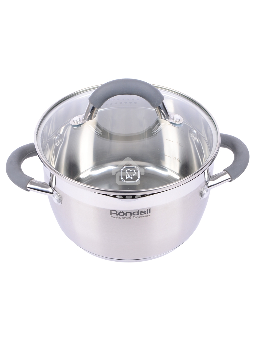 Кастрюля Rondell RDS-023 с\кр 18 см, (2,3л) Flamme (нерж.сталь 18/10,ручки из нерж.стали со вставкой силикон)