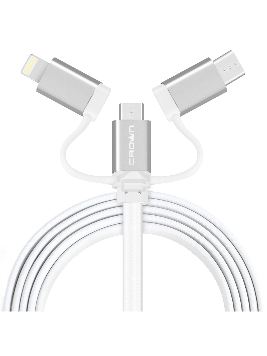 Кабель Crown USB - microUSB/USB Type-C/Lightning CMCU-3182 white