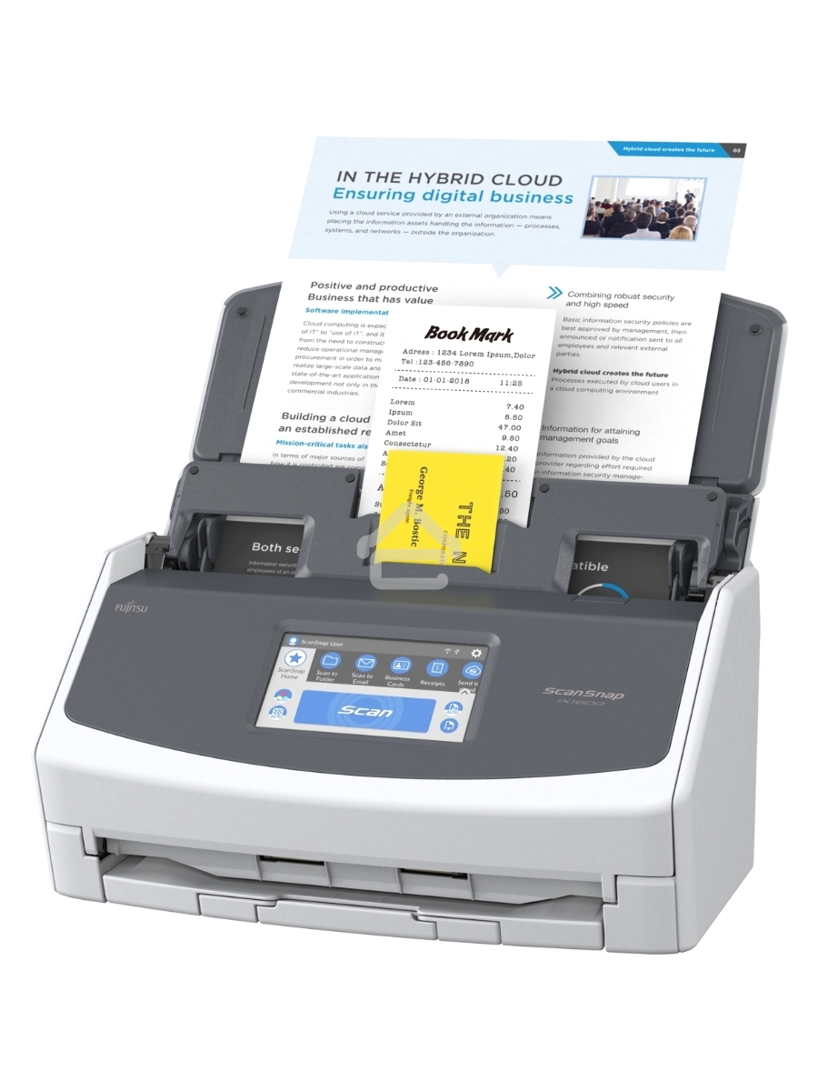Документ сканер Fujitsu ScanSnap iX1600 А4, двухсторонний, 40 стр/мин, автопод. 50 листов, сенсорный дисплей, Wi-Fi, USB 3.2