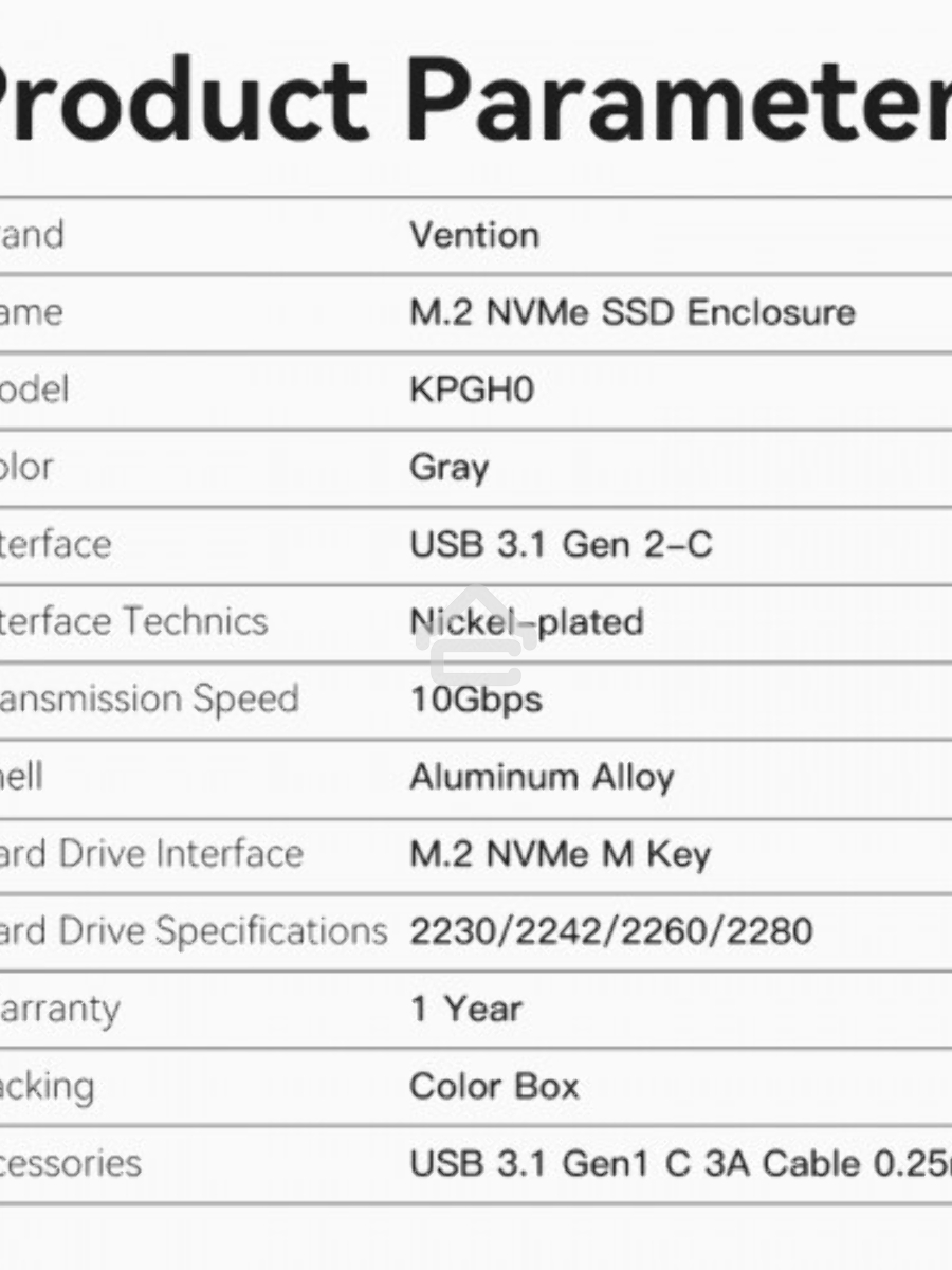Корпус для SSD Vention USB 3.1 Gen 2-C M.2 NVMe Серый