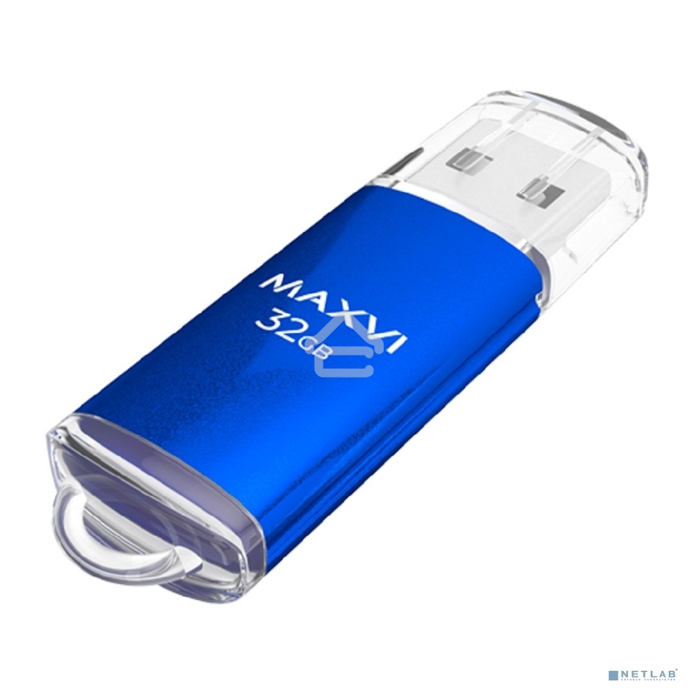 Флешка USB R/W Maxvi MP 32GB USB 2.0 blue, монолит с колпачком, металл + ABS пластик